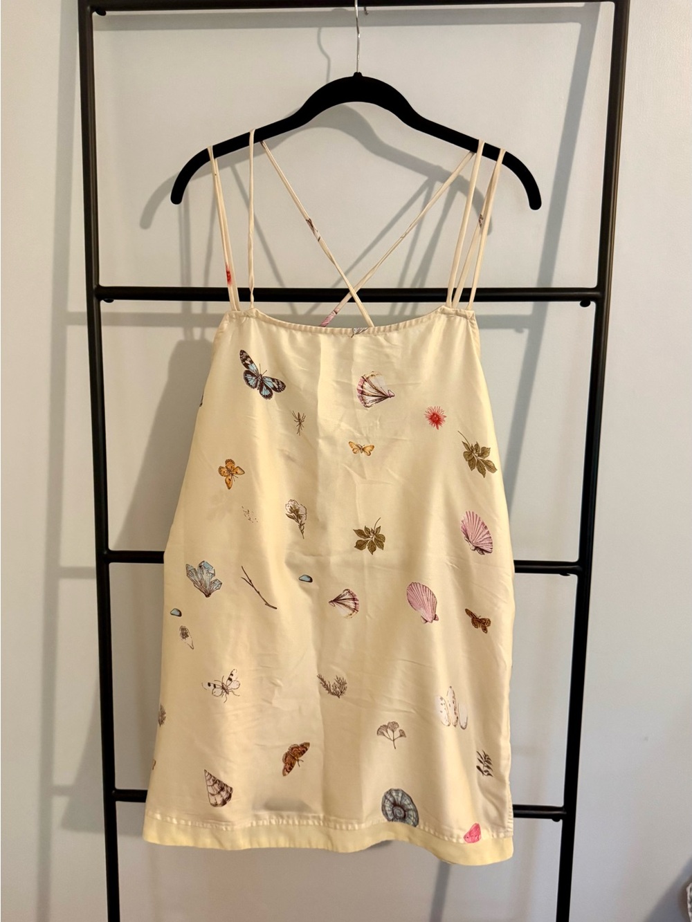 Anthropologie Cream Slip Dress with Butterfly & Shell Motif, Medium